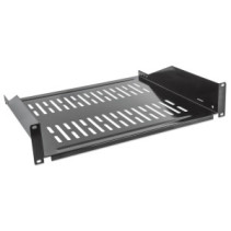 Półka 2U 400mm rack 19, 2 pkt mocowania, perforowana czarna