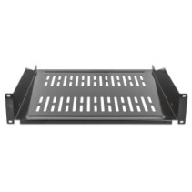 Półka 2U 400mm rack 19, 2 pkt mocowania, perforowana czarna
