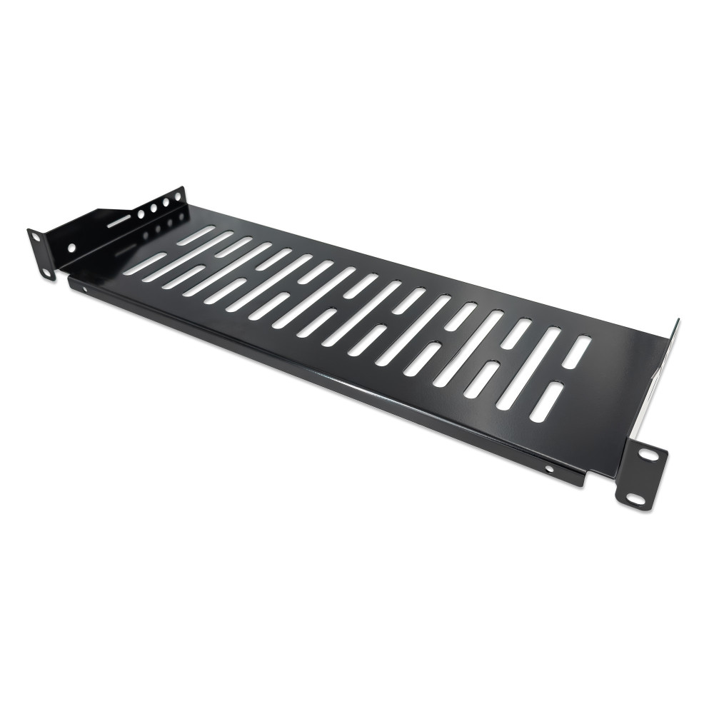 Półka 1U 150mm rack 19, 2 pkt mocowania, perforowana, czarna