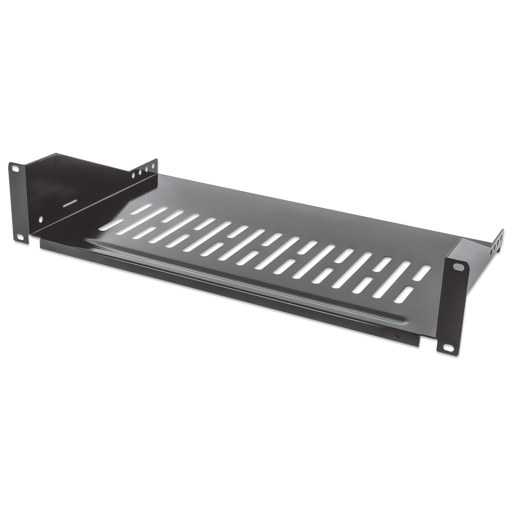 Półka 2U 250mm rack 19, 2 pkt mocowania, perforowana czarna