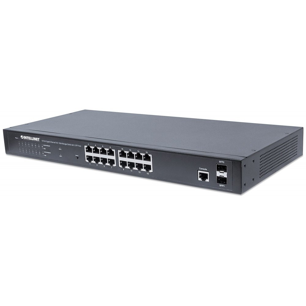 Switch zarządzalny 16x RJ45 Gigabit PoE+ 374W, 2x SFP