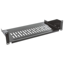 Półka 2U 250mm rack 19, 2 pkt mocowania, perforowana czarna