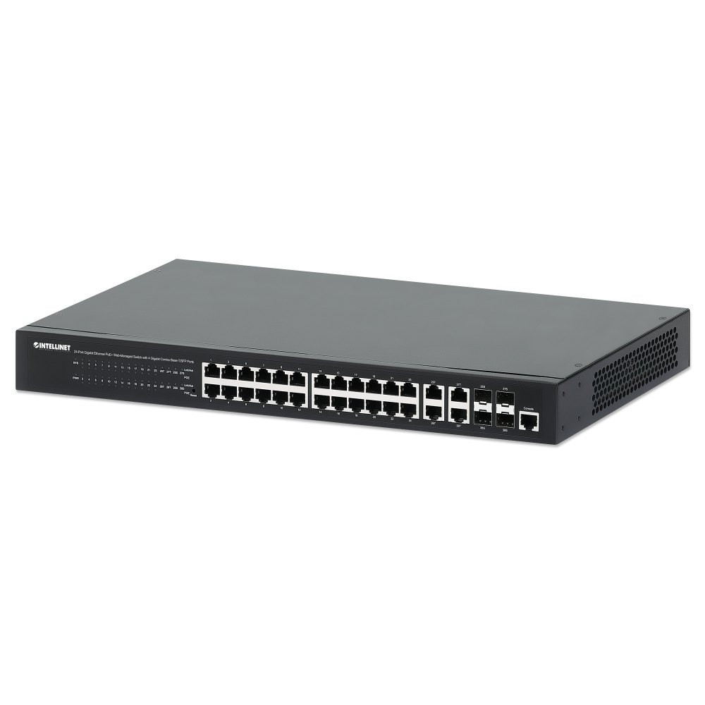 Switch zarządzalny 24x RJ45 Gigabit PoE+ 370W, 4x SFP/RJ45