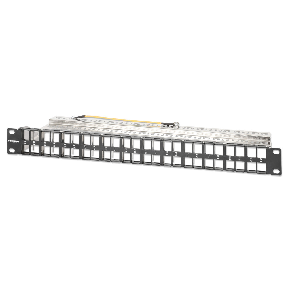 Patch panel 48 portów na moduły Keystone, 1U, z tacką