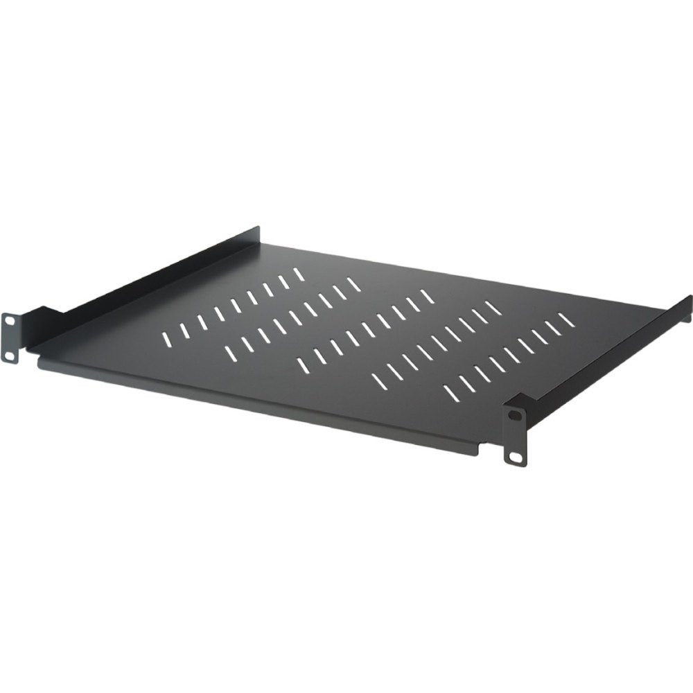 Półka 1U 400mm rack 19, 2 pkt mocowania, perforowana czarna