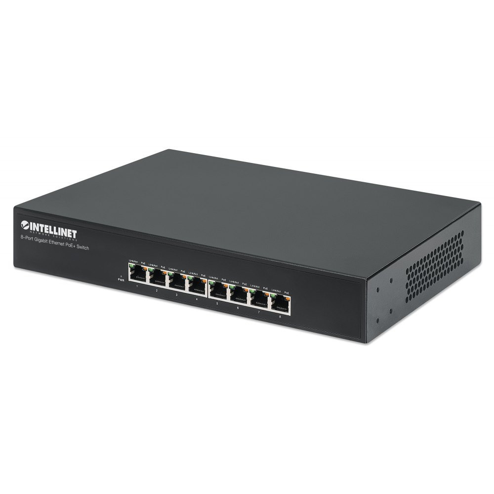 Switch 8x RJ45 Gigabit PoE+ 140W, metal, 19"
